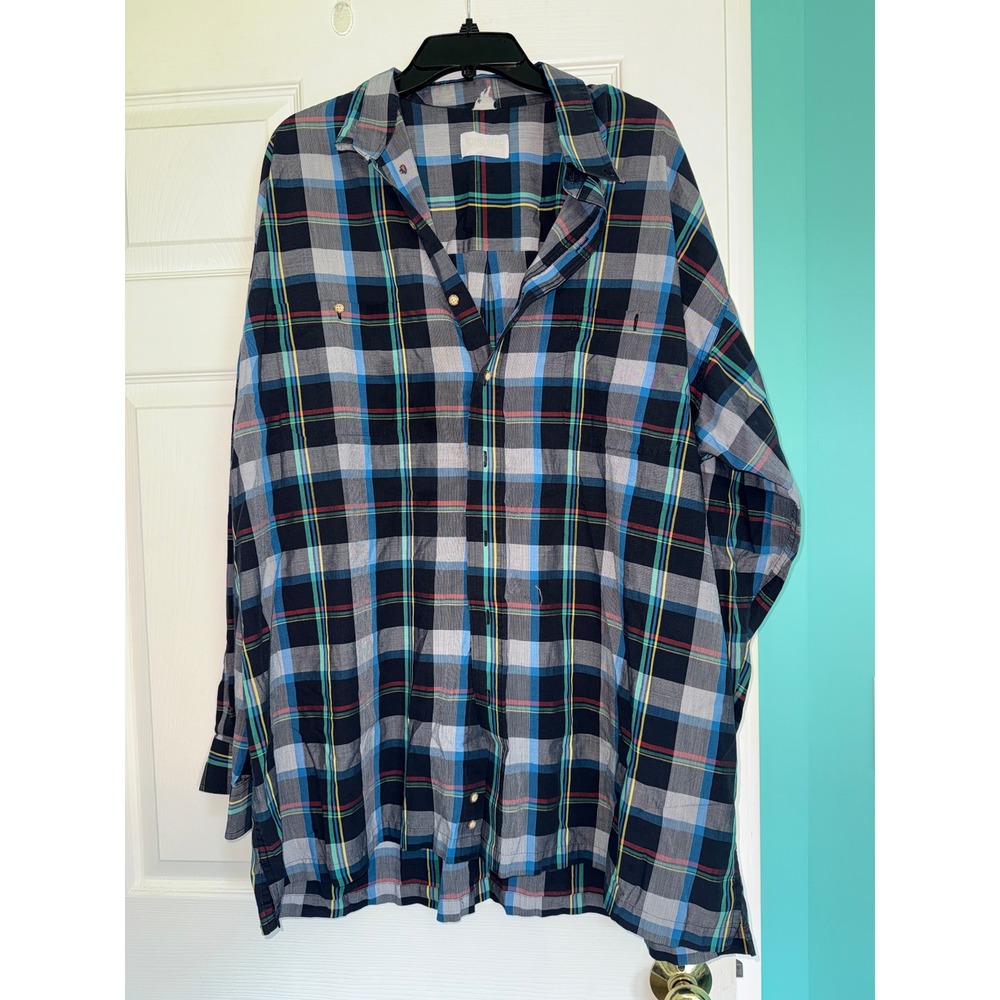 King Size Mens Plaid Button Down Shirt Blue Navy Grey Check Big & Tall